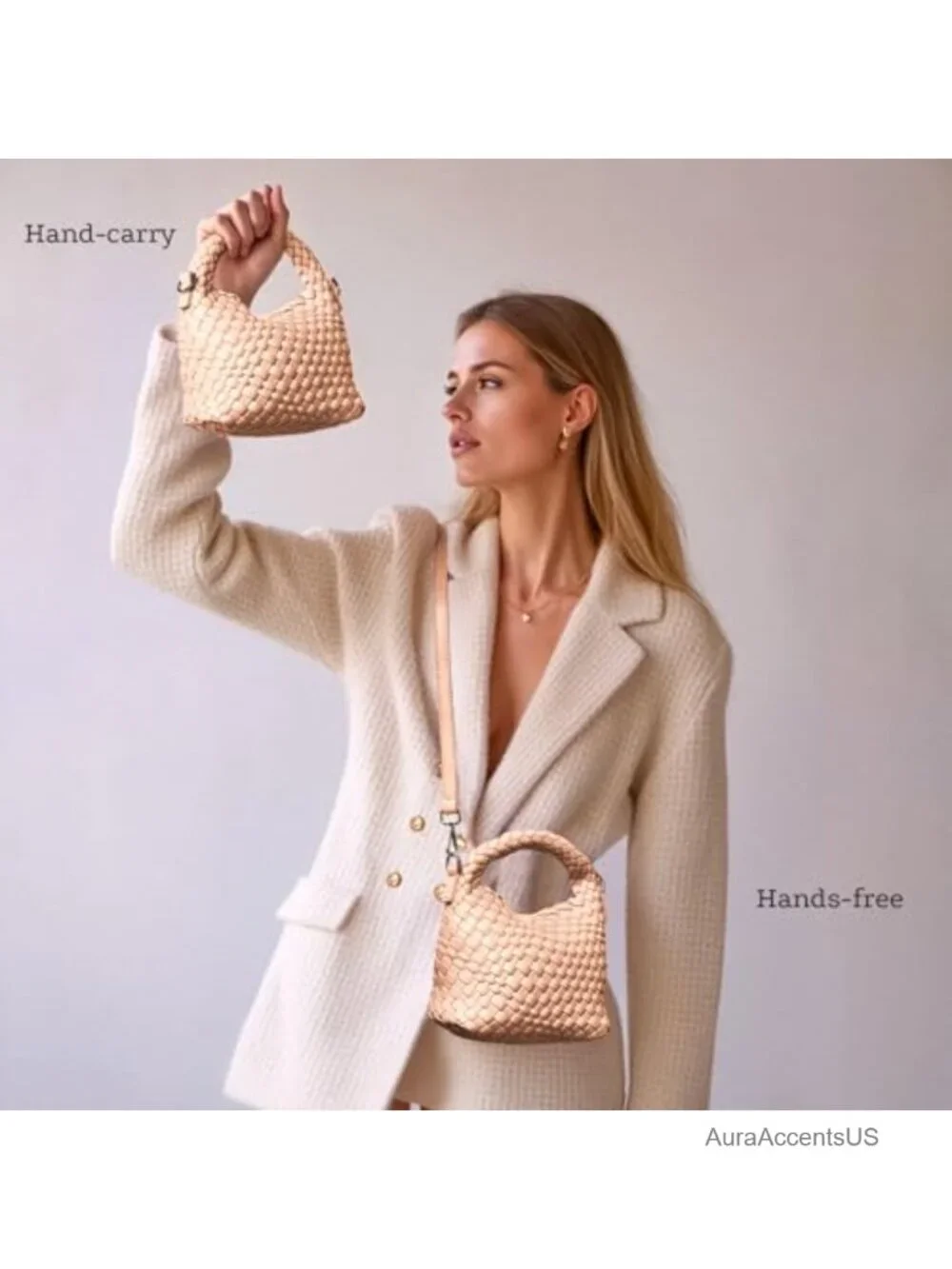 Vegan Leather Woven Crossbody Hobo Bag with Adjustable Straps